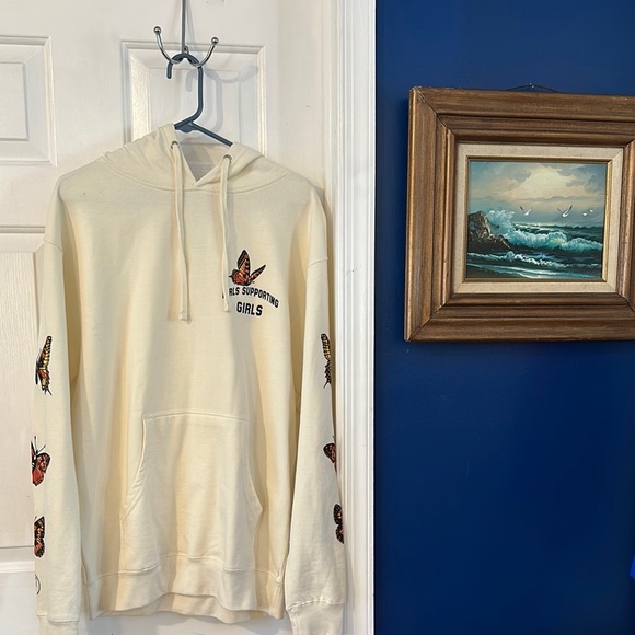 NWOT Fanjoy Cream Colored Girls Supporting Girls Long Sleeve Hooded Sweatshirt - Picture 1 of 9